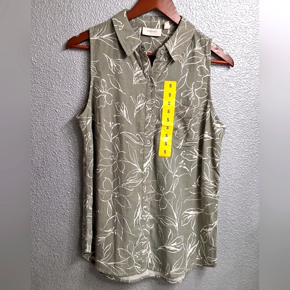 NWT Ecothreads Sage Green Linen Blouse Size S
